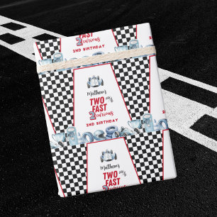Två snabba 2-års födelsedags Pojke Racingbil Presentpapper