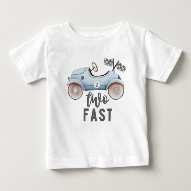 Två snabba 2-årsdagars tävla av tävling-bilen t shirt (Framsida)