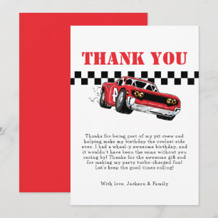 Två Snabba Moderna Röda Racingbil Pojke 2-års Föde Tack Kort