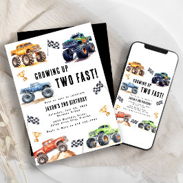 Två snabba monstertruckar 2-års födelsedagsfest inbjudningar