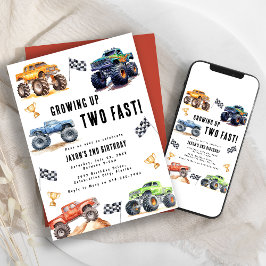 Två snabba monstertruckar 2-års födelsedagsfest inbjudningar