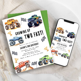 Två snabba monstertruckar 2-års födelsedagsfest inbjudningar