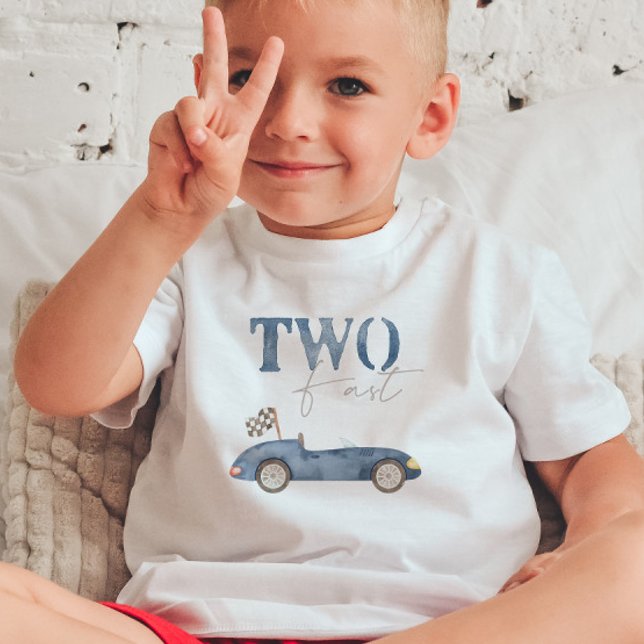 TVÅ Snabba Navyblå Racingbil Födelsedag T-shirt (Skapare uppladdad)