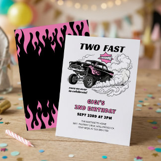 Två snabba racerbil Gasser Flickas 2-årsdag 🏁 Inbjudningar