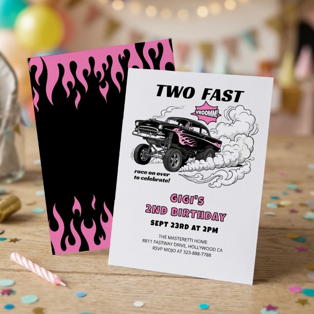 Två snabba racerbil Gasser Flickas 2-årsdag 🏁 Inbjudningar (Skapare uppladdad)