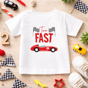 Två snabba racerbil pojke 2-års födelsedagsfest t shirt