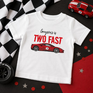 Två snabba racerbil pojke 2-års födelsedagsfest t shirt