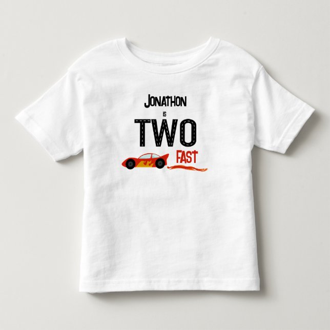 Två snabba racerbilar andra födelsedagsfesten t shirt (Framsida)