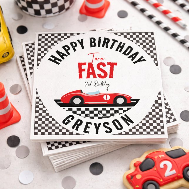 Två snabba racerbilspojke 2-års födelsedagsfest pappersservett (Two Fast Race Car Boy 2nd Birthday Party Napkins
)