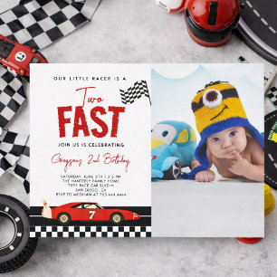 Två snabba racerbilspojke Foto 2-års födelsedagsfe Inbjudningar