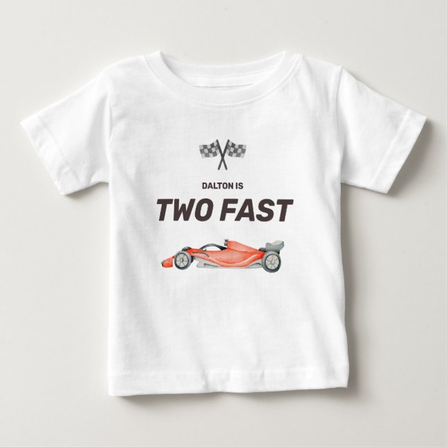 Två Snabba Racingbil Andra Födelsedag Småbarn T Shirt (Framsida)
