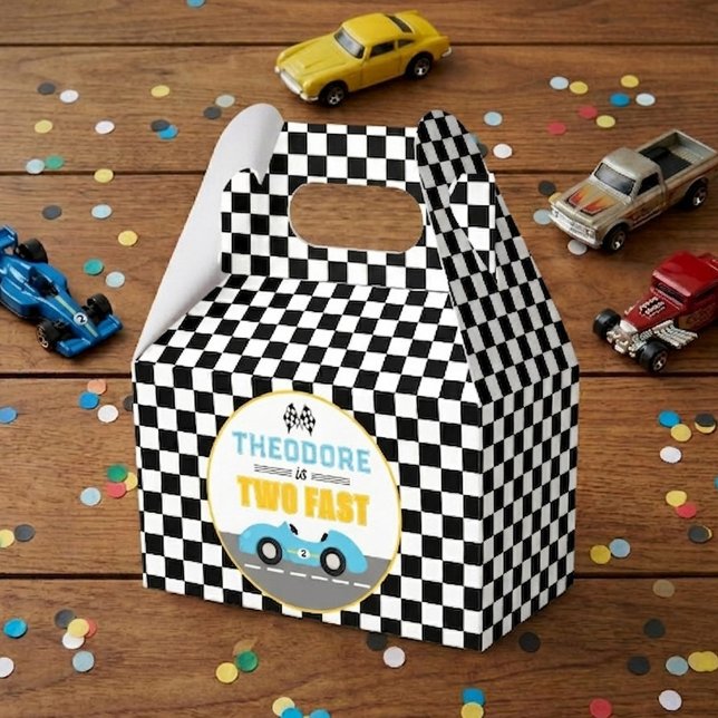 Två Snabba Racingbilar 2-års Födelsedagsfest Presentaskar (Skapare uppladdad)