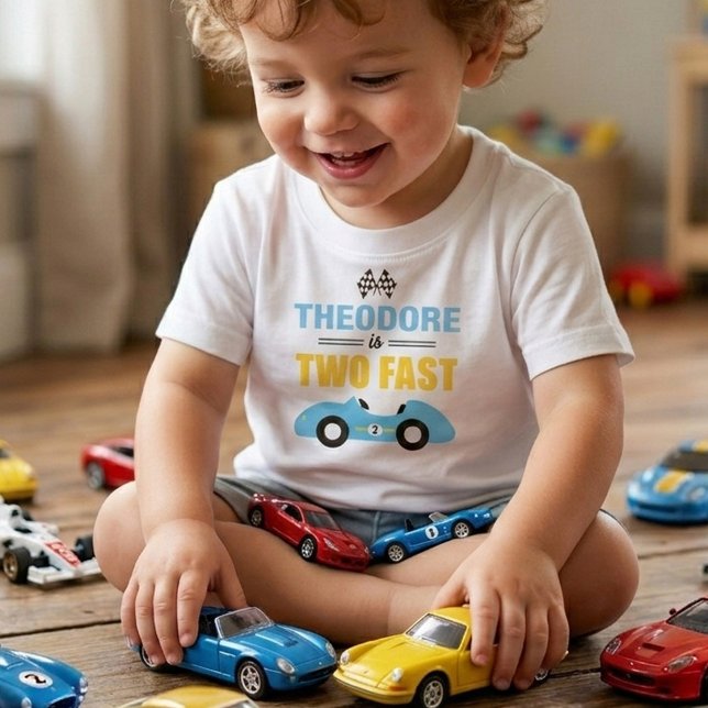 Två Snabba Racingbilar 2-års Födelsedagsfest T Shirt (Skapare uppladdad)