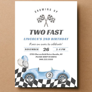 Två snabba racingbilar vintage 2-års födelsedag inbjudningar