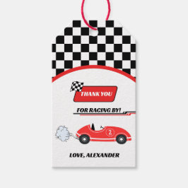 Två snabba röda bilnöjespojkens födelsedag i tävli presentetikett