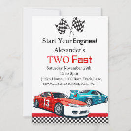 Två snabba röda Tävling-bilars födelsedag Inbjudningar