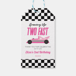 Två snabba rosa tävlingsbil 2-års födelsedagsfest presentetikett