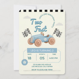 Två snabba tävlingsbilar Pojke 2-årsdag Inbjudningar