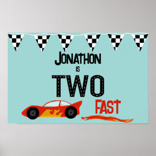 Två snabba ungar racecar andra födelsedagsfesten poster