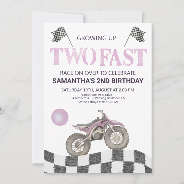 Två snabbdagsinbjudningar till Dirt Bike for Girls Inbjudningar (Framsida)