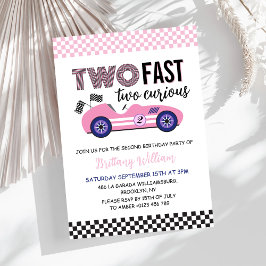 Två snabbgående Rosa-Tävling-kort andra födelsedag Inbjudningar
