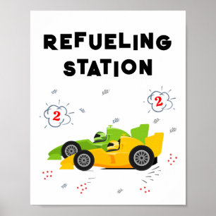 Två snabbskyltar för andra födelsedag med tankning poster