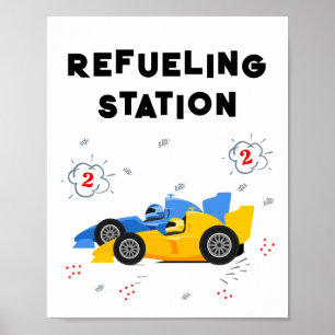 Två snabbskyltar för andra födelsedag med tankning poster