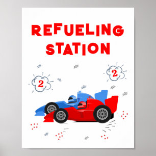 Två snabbskyltar för andra födelsedag med tankning poster