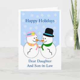 Två Snögubbar dotter och son i Jul Helgkort