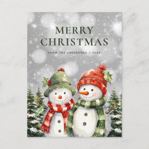 Två Snögubbar God jul Helg Vykort