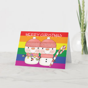 Två Snögubbar i Lesbisken Pride jul Helgkort