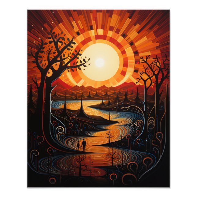 Två Sol i solnedgången Fototryck (Framsidan)