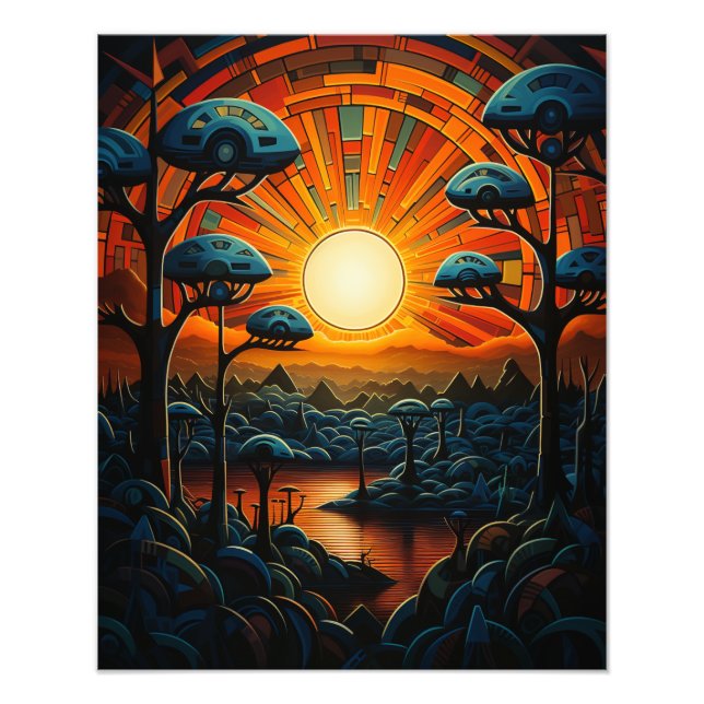 Två Sol i solnedgången Fototryck (Framsidan)