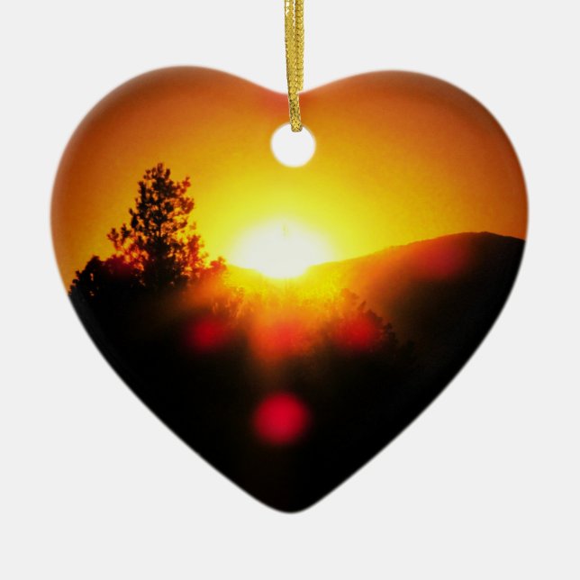 Två soluppsättningar med ljus Orange Julgransprydnad Keramik (Framsidan)