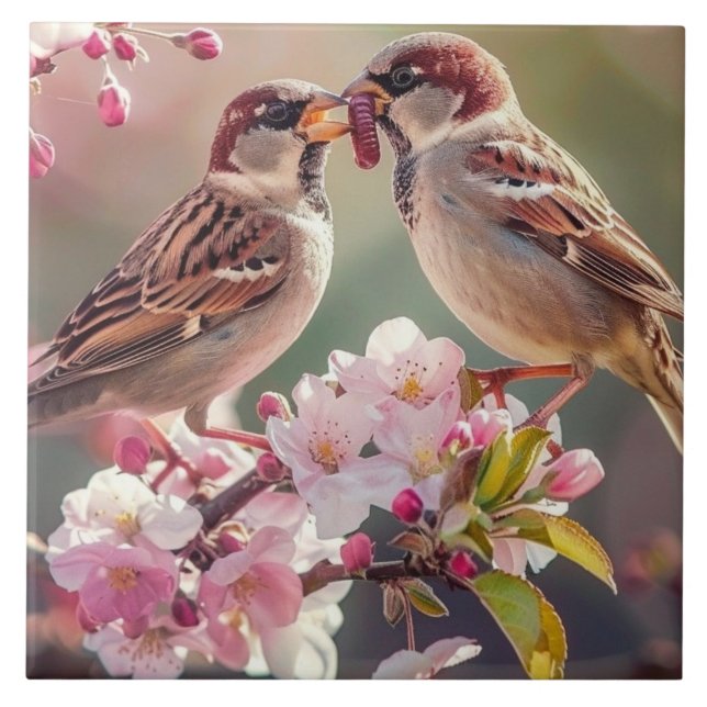 Två Söt fåglar Kakelplatta (Framsidan)