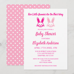 Två söta Bunnies Twin Girls Baby Shower Inbjudningar
