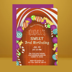 Två söta Candy Wonderland på födelsedag Inbjudningar