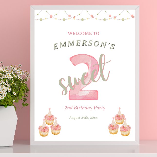 Två söta Cupcake 2-års välkomstskylt Poster (Two Sweet Cupcake 2nd Birthday Welcome Sign
)