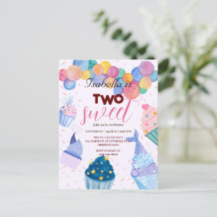 Två söta cupcake ballong sjöjungfru 2-års födelsed vykort