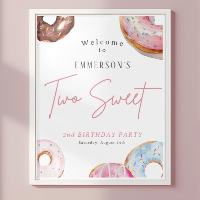 Två söta Donut 2-års välkomstskylt Poster (Two Sweet Donut 2nd Birthday Welcome Sign
)