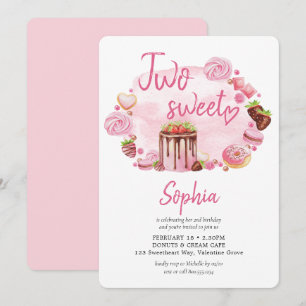 Två söta Donut Macaron Treats 2:a födelsedagen Inbjudningar