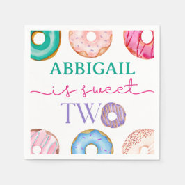Två söta Donut Watercolor Girl Andra födelsedagen Pappersservett