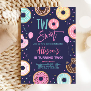 Två söta Donut Watercolor Girl på födelsedagen Inbjudningar
