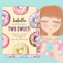 Två söta Donut Watercolor Girls Birthday Inbjudningar
