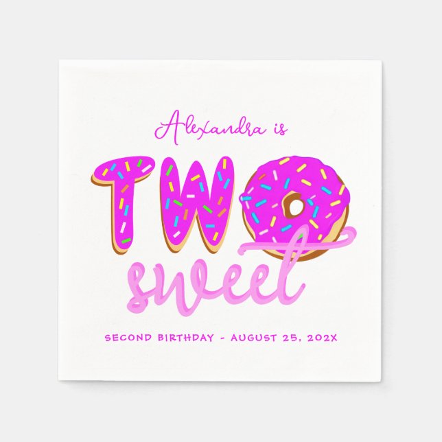 Två söta flickdonutsprinklar Rosa 2-årsdag Pappersservett (Framsidan)