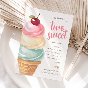Två söta flickor Ice Cream 2:a födelsedagen Inbjudningar