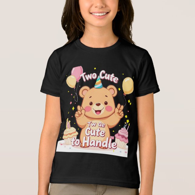 Två söta för att hantera grattis på födelsedagen t shirt (Framsida)