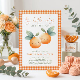 Två söta Gingham-tvillingar Baby Shower Inbjudningar