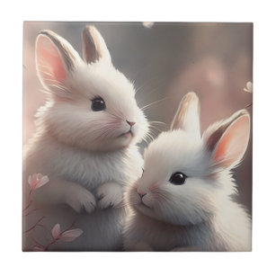 Två söta kaniner med sakura Ceramic Tile Kakelplatta
