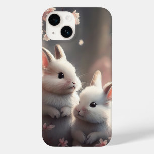Två söta kaniner med sakura iPhone 14 fodral